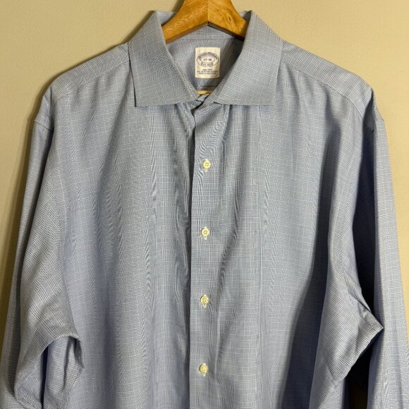 Brooks Brothers Plaid Non Iron Button Up Dress Shirt Men's 17 36 Blue Career - Picture 5 of 13